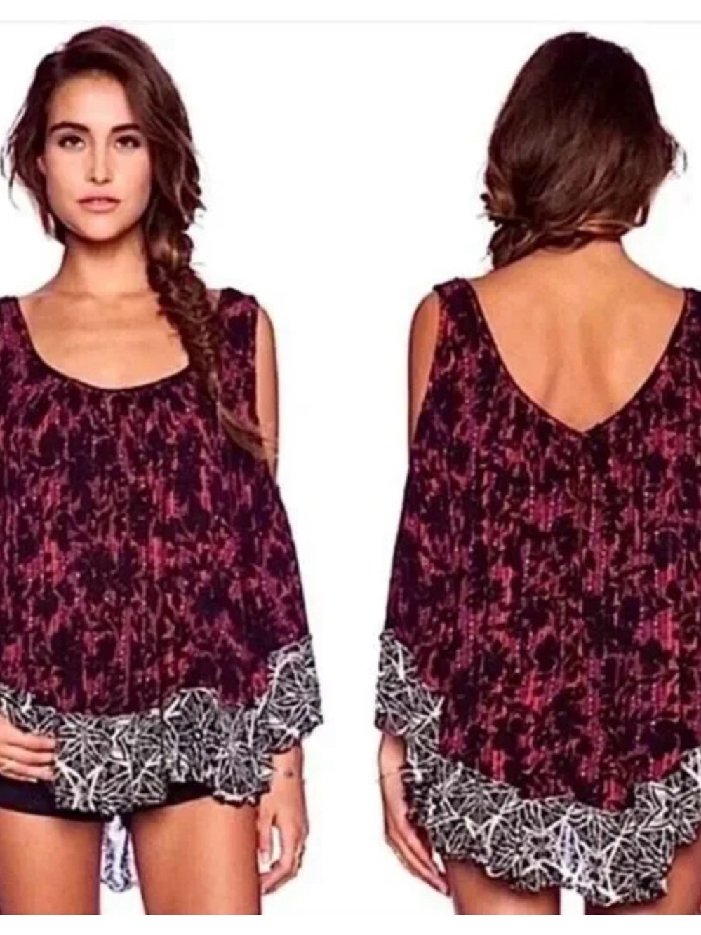 Free People Chloe Tee Cold Shoulder Size Small oversized
